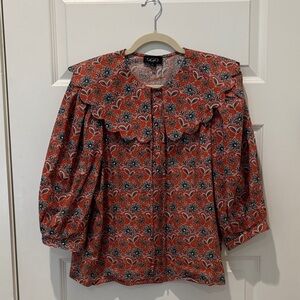 Elegant Red and Black Floral Blouse